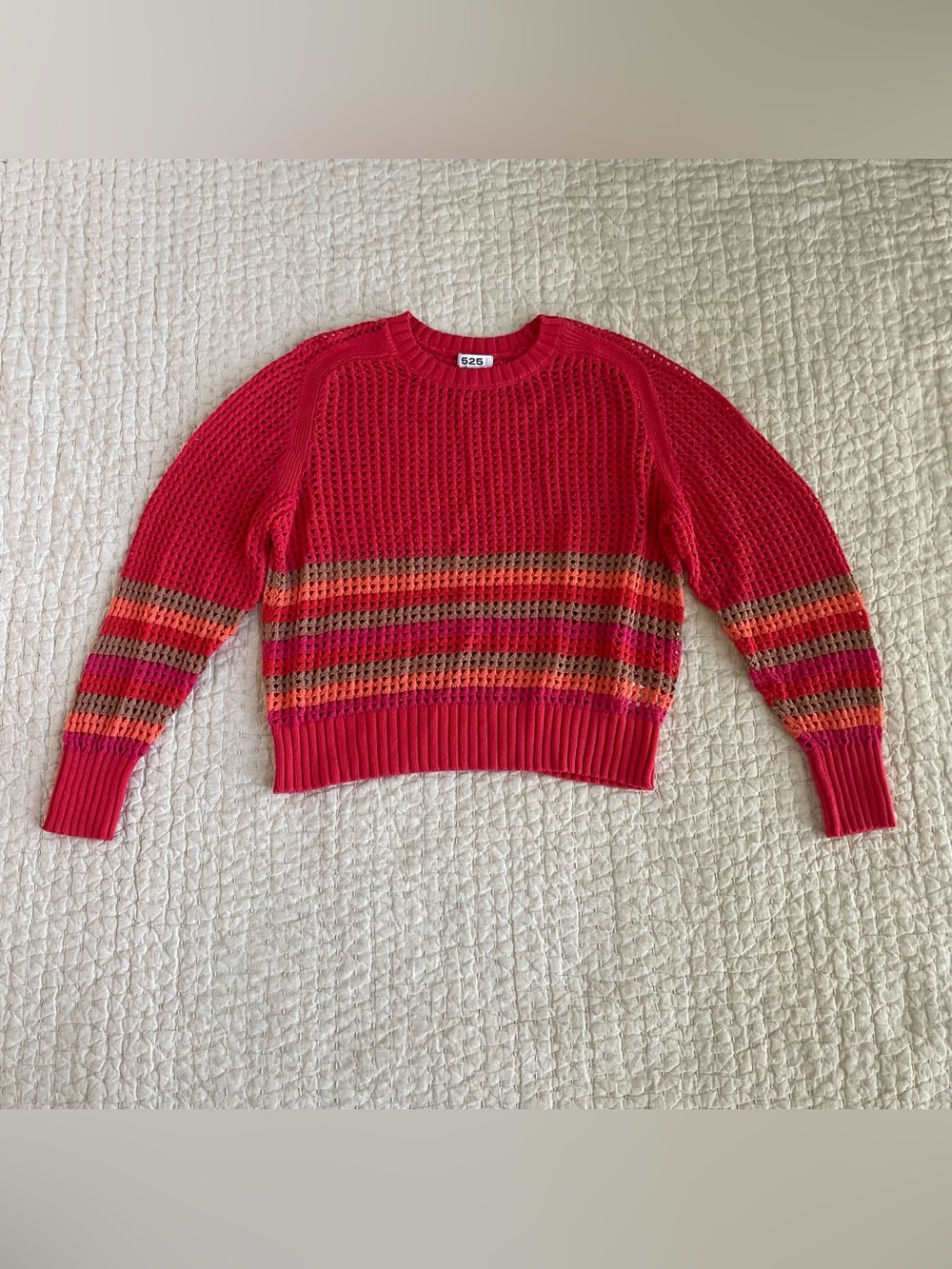 525 Vibrant Pink and Orange Striped Sweater 100% Cotton